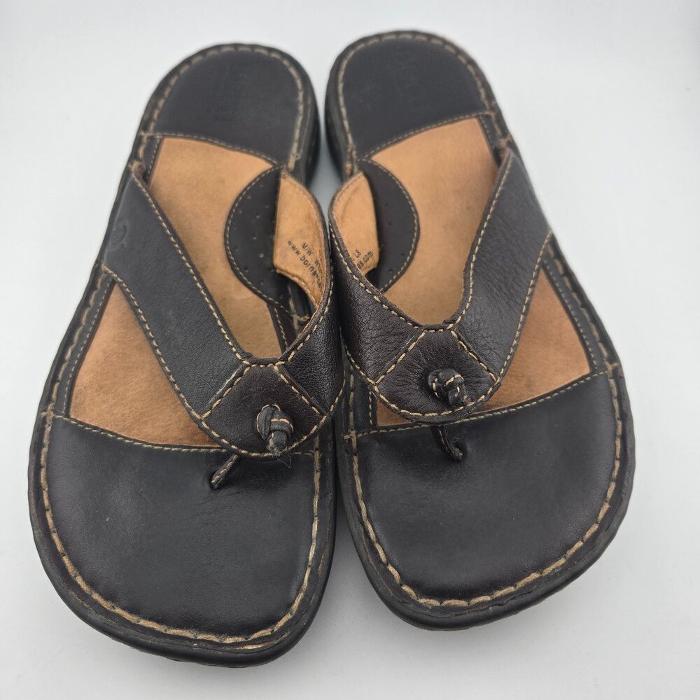 Born Edie Women’s Brown Leather Thong Comfort Sandals Size 7 - Picture 1 of 10
